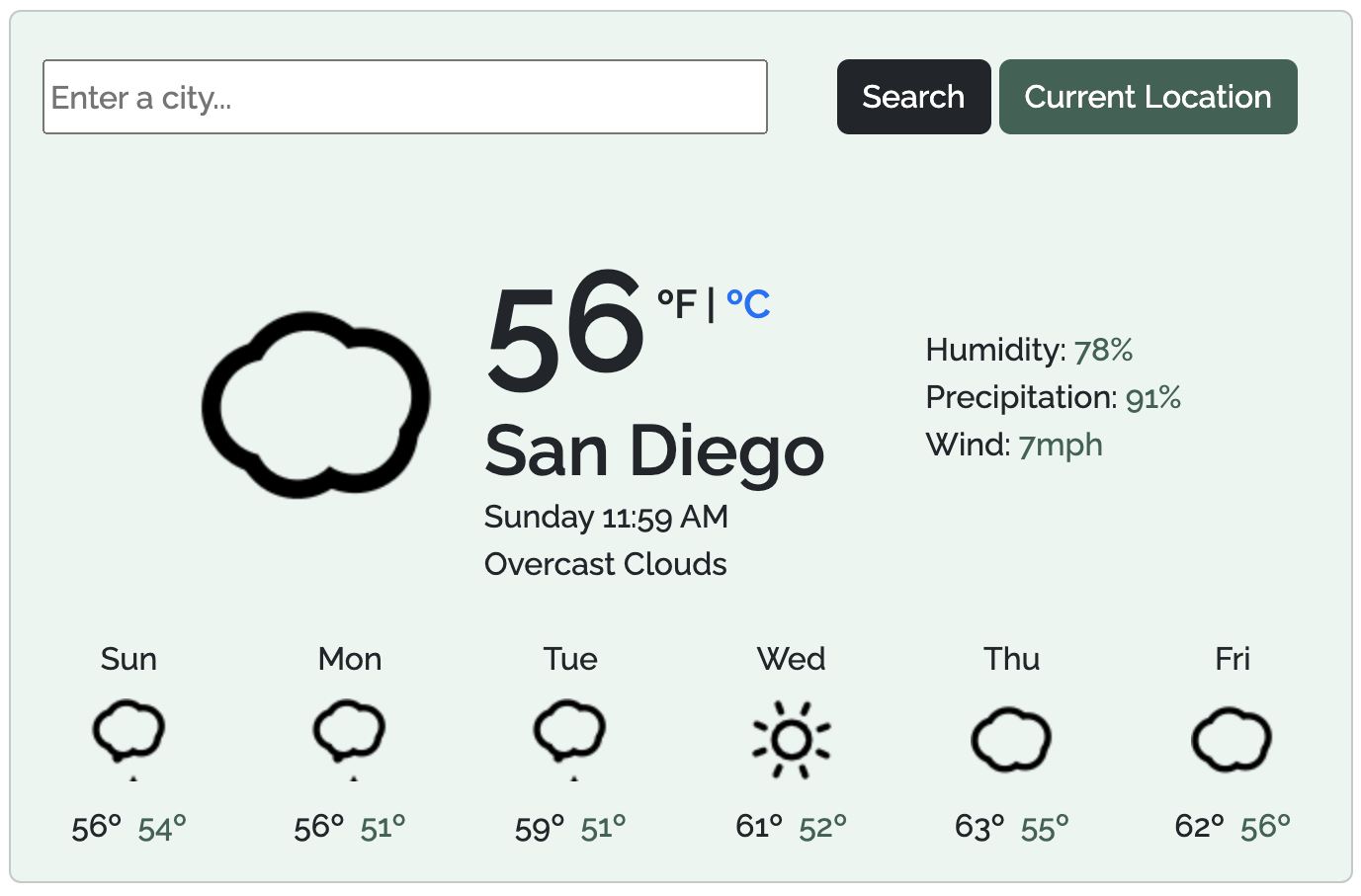 React Weather Forecast Project Preview